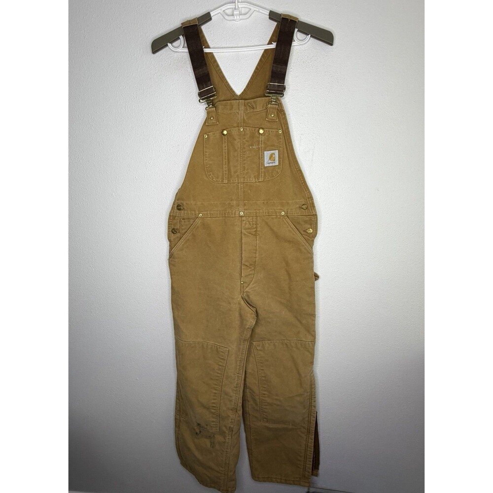 Vintage 90s Carhartt USA Duck Double Knee Quilt Lined Overalls Brown Men’s 34x32